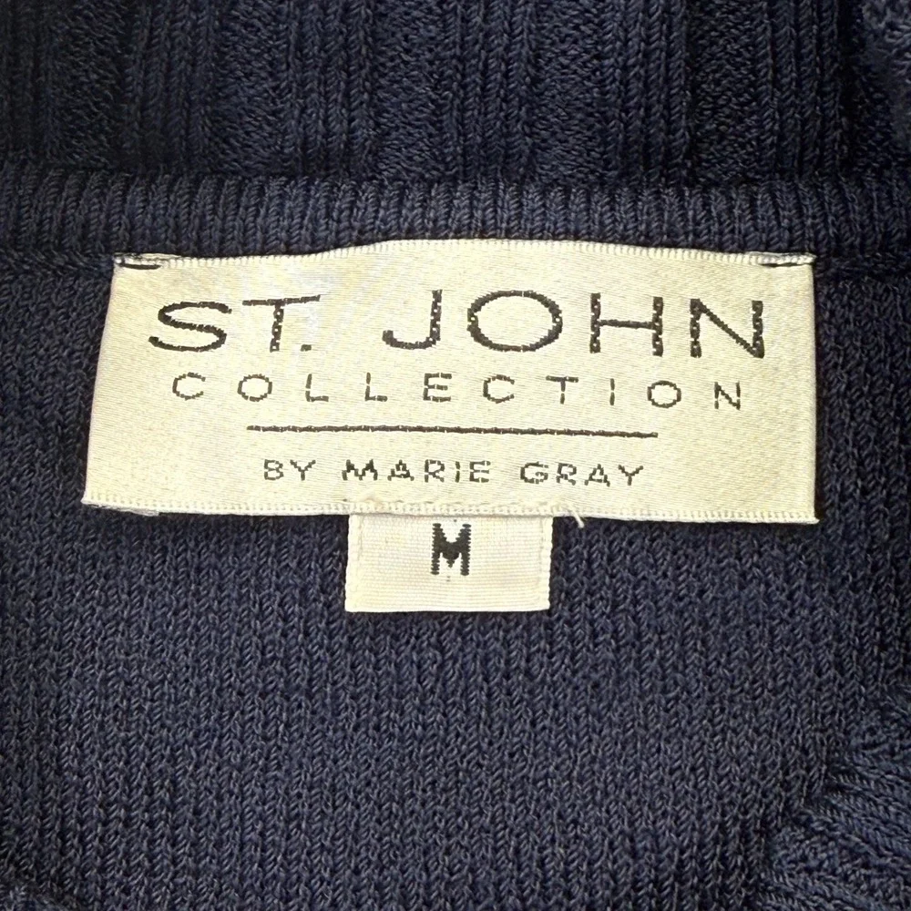 St John Collection Marie Gray Navy Blue Santana Knit Zip Jacket Bomber Mens M